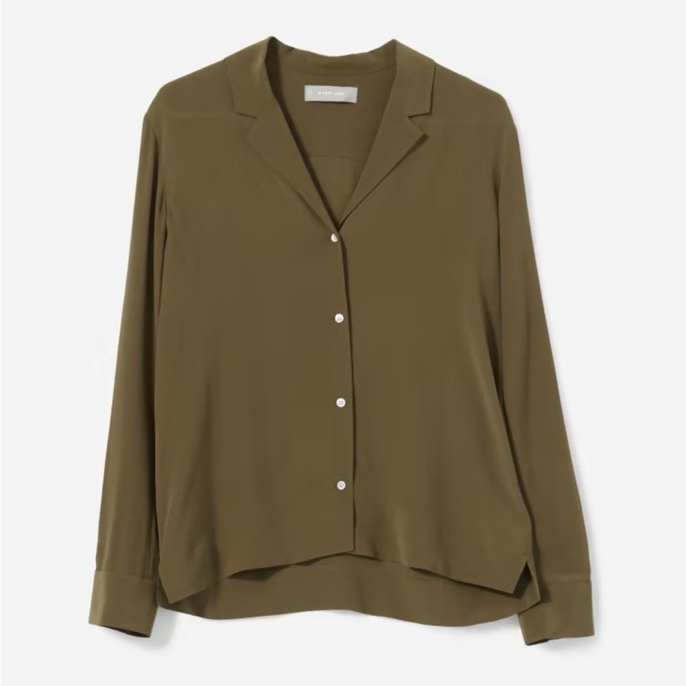 NWOT Everlane long-sleeved silk blouse in olive
